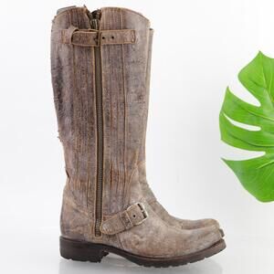 SENDRA Womens Riding Boots Size 8 Tall Brown Crackle Distressed Leather Lug Sole